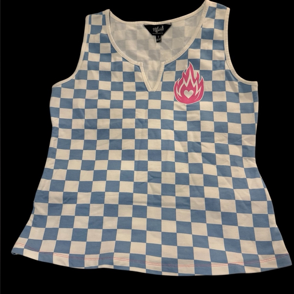 Hell Bunny Blue and White Checkered Tank. Size S
